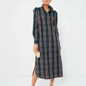 Tuckernuck Highland Tartan Green Plaid Long Sleeve Dress -  Size Small